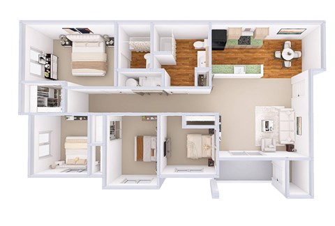 Floor plan for 4 beds, 2 baths, 1301 sqft